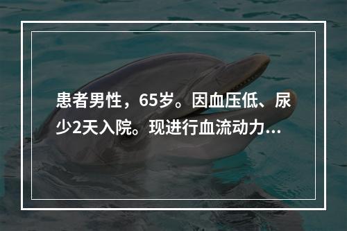 患者男性，65岁。因血压低、尿少2天入院。现进行血流动力学监