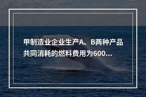 甲制造业企业生产A、B两种产品共同消耗的燃料费用为6000元