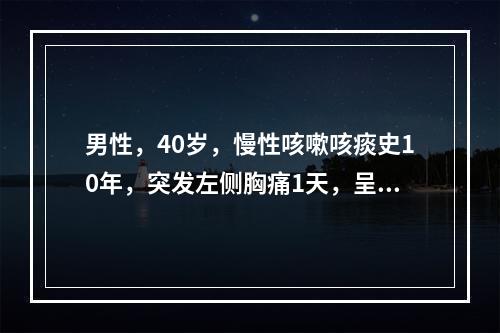 男性，40岁，慢性咳嗽咳痰史10年，突发左侧胸痛1天，呈针刺