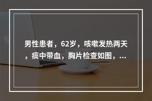 男性患者，62岁，咳嗽发热两天，痰中带血，胸片检查如图，最合