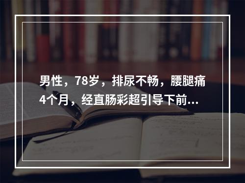 男性，78岁，排尿不畅，腰腿痛4个月，经直肠彩超引导下前列腺