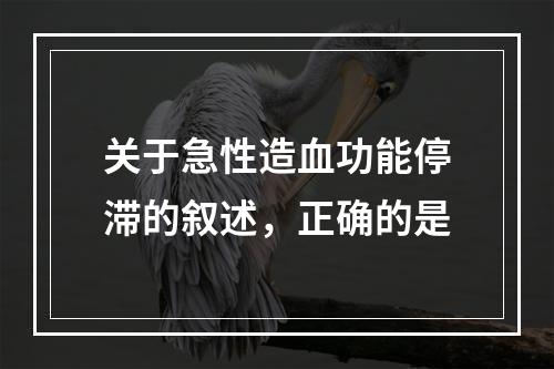 关于急性造血功能停滞的叙述，正确的是