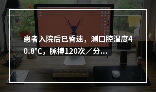 患者入院后已昏迷，测口腔温度40.8℃，脉搏120次／分，血