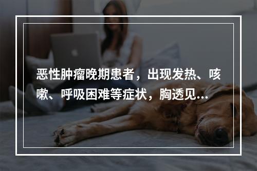 恶性肿瘤晚期患者，出现发热、咳嗽、呼吸困难等症状，胸透见两肺