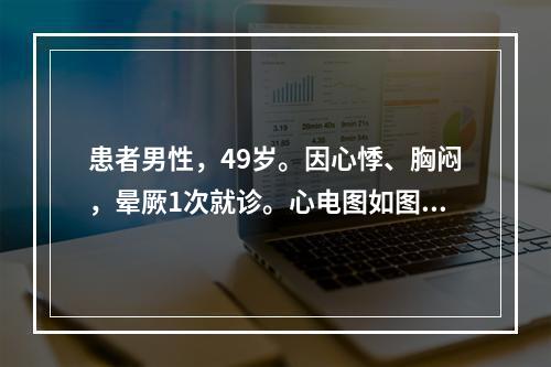 患者男性，49岁。因心悸、胸闷，晕厥1次就诊。心电图如图5-