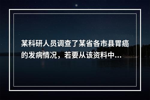 某科研人员调查了某省各市县胃癌的发病情况，若要从该资料中了解