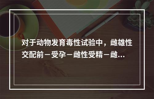 对于动物发育毒性试验中，雌雄性交配前－受孕－雌性受精－雌性着