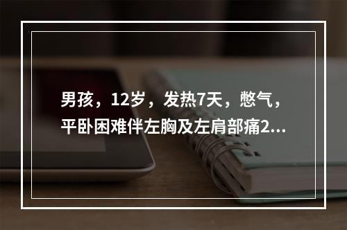 男孩，12岁，发热7天，憋气，平卧困难伴左胸及左肩部痛2天入