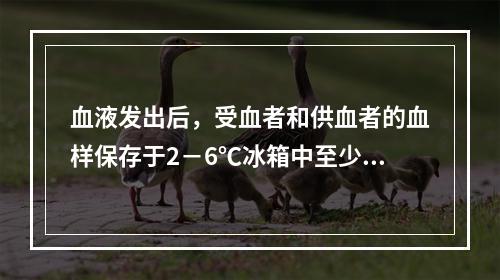 血液发出后，受血者和供血者的血样保存于2－6℃冰箱中至少应保