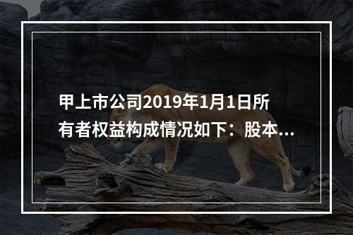 甲上市公司2019年1月1日所有者权益构成情况如下：股本15