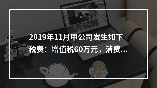 2019年11月甲公司发生如下税费：增值税60万元，消费税8