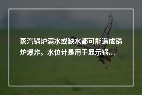 蒸汽锅炉满水或缺水都可能造成锅炉爆炸。水位计是用于显示锅炉内