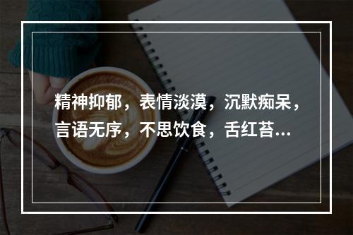 精神抑郁，表情淡漠，沉默痴呆，言语无序，不思饮食，舌红苔白腻