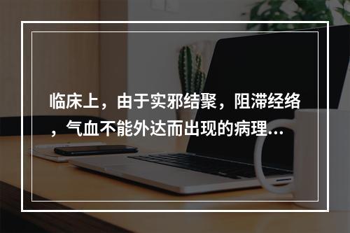 临床上，由于实邪结聚，阻滞经络，气血不能外达而出现的病理状态