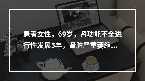 患者女性，69岁，肾功能不全进行性发展5年，肾脏严重萎缩，手