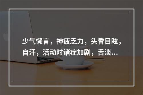 少气懒言，神疲乏力，头昏目眩，自汗，活动时诸症加剧，舌淡苔白