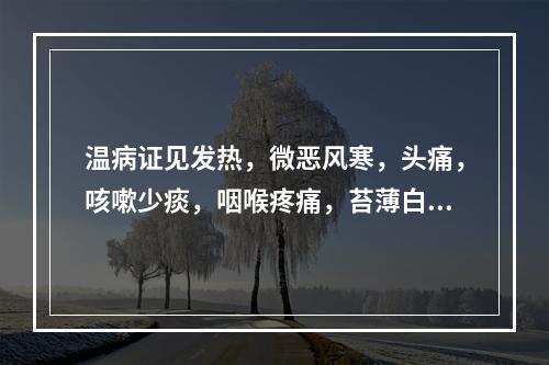 温病证见发热，微恶风寒，头痛，咳嗽少痰，咽喉疼痛，苔薄白，舌