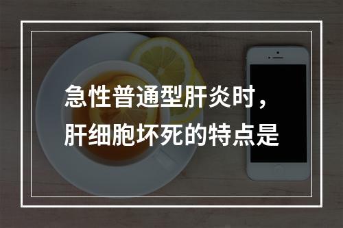 急性普通型肝炎时，肝细胞坏死的特点是