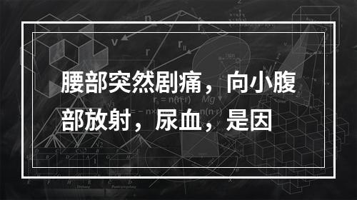 腰部突然剧痛，向小腹部放射，尿血，是因