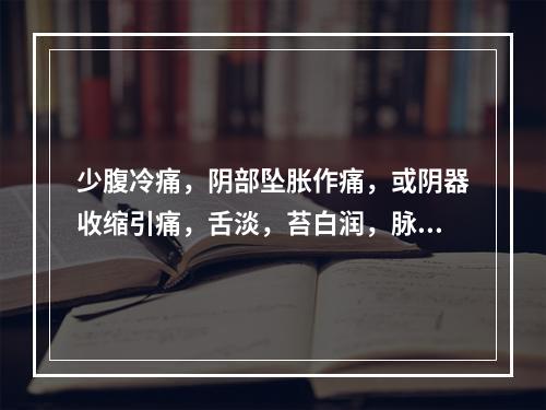 少腹冷痛，阴部坠胀作痛，或阴器收缩引痛，舌淡，苔白润，脉沉紧