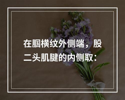 在腘横纹外侧端，股二头肌腱的内侧取：