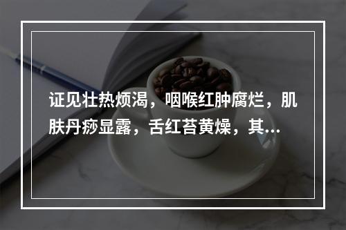 证见壮热烦渴，咽喉红肿腐烂，肌肤丹痧显露，舌红苔黄燥，其治法