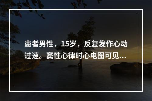 患者男性，15岁，反复发作心动过速。窦性心律时心电图可见两种