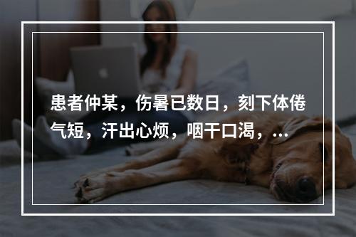 患者仲某，伤暑已数日，刻下体倦气短，汗出心烦，咽干口渴，舌红