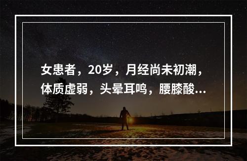 女患者，20岁，月经尚未初潮，体质虚弱，头晕耳鸣，腰膝酸软，