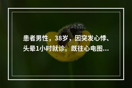 患者男性，38岁，因突发心悸、头晕1小时就诊。既往心电图检查