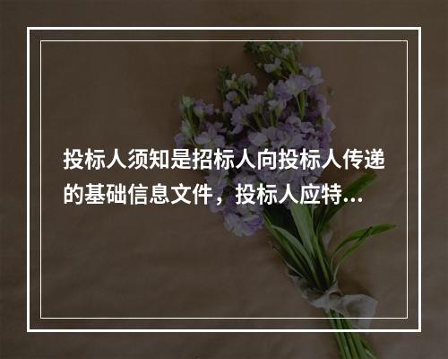 投标人须知是招标人向投标人传递的基础信息文件，投标人应特别注