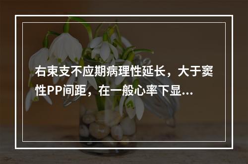 右束支不应期病理性延长，大于窦性PP间距，在一般心率下显示的