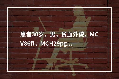 患者30岁，男，贫血外貌，MCV86fl，MCH29pg，M