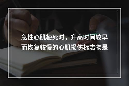 急性心肌梗死时，升高时间较早而恢复较慢的心肌损伤标志物是