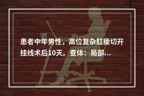 患者中年男性，高位复杂肛瘘切开挂线术后10天。查体：局部创面