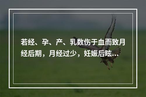 若经、孕、产、乳数伤于血而致月经后期，月经过少，妊娠后眩晕，