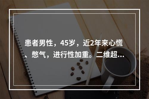 患者男性，45岁，近2年来心慌、憋气，进行性加重。二维超声心