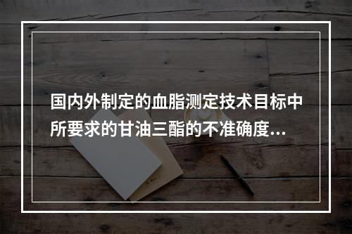 国内外制定的血脂测定技术目标中所要求的甘油三酯的不准确度和不