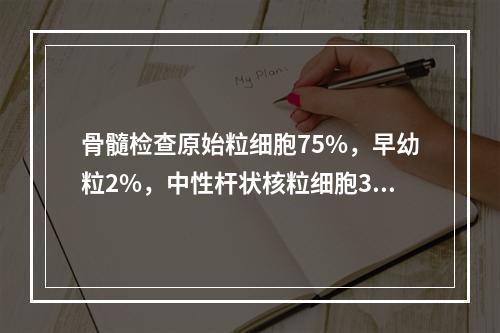 骨髓检查原始粒细胞75%，早幼粒2%，中性杆状核粒细胞3%，