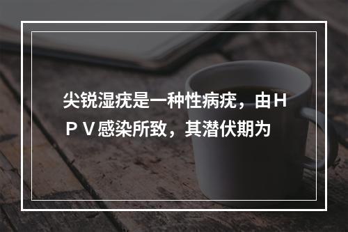 尖锐湿疣是一种性病疣，由ＨＰＶ感染所致，其潜伏期为