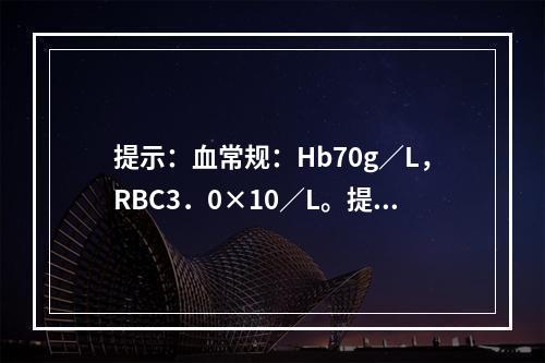 提示：血常规：Hb70g／L，RBC3．0×10／L。提问：