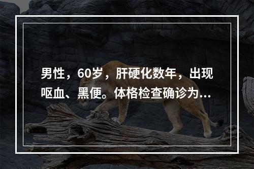 男性，60岁，肝硬化数年，出现呕血、黑便。体格检查确诊为食管