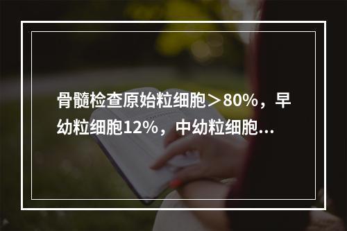 骨髓检查原始粒细胞＞80%，早幼粒细胞12%，中幼粒细胞3%