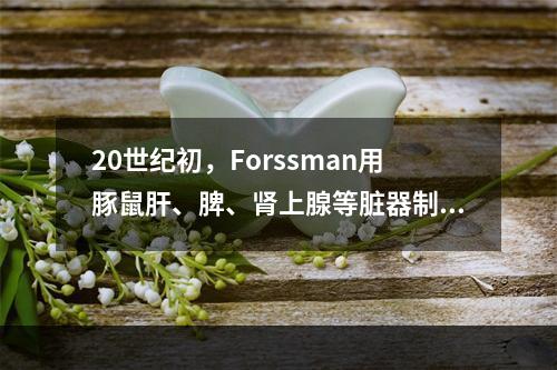 20世纪初，Forssman用豚鼠肝、脾、肾上腺等脏器制备的