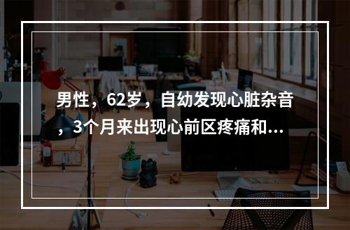 男性，62岁，自幼发现心脏杂音，3个月来出现心前区疼痛和晕厥