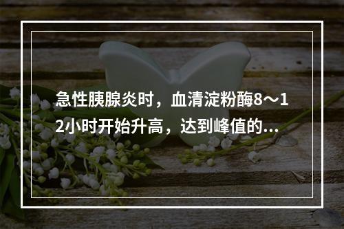 急性胰腺炎时，血清淀粉酶8～12小时开始升高，达到峰值的时间