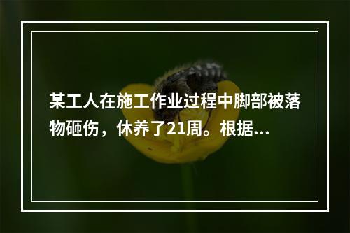 某工人在施工作业过程中脚部被落物砸伤，休养了21周。根据《企