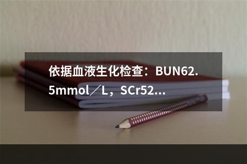 依据血液生化检查：BUN62.5mmol／L，SCr526.