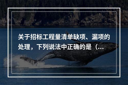 关于招标工程量清单缺项、漏项的处理，下列说法中正确的是（　）