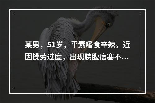 某男，51岁，平素嗜食辛辣。近因操劳过度，出现脘腹痞塞不舒，